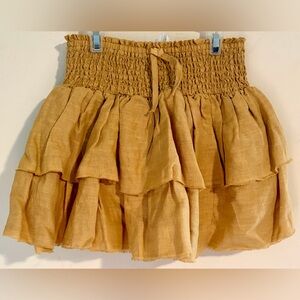 Girl’s Zara Yellow/Gold Linen Tiered Ruffled Smocked Waist Skort Sz 11-12 Years